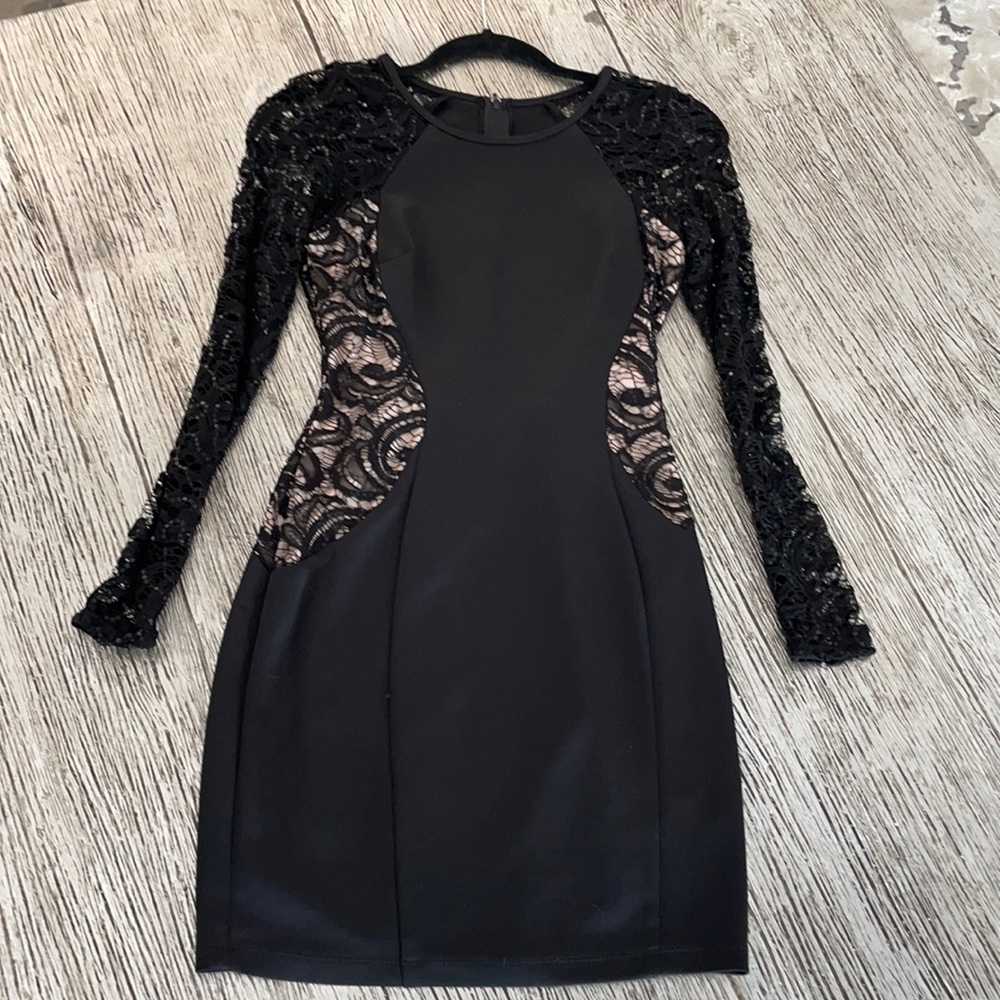 Black mesh and see through sleeved dress